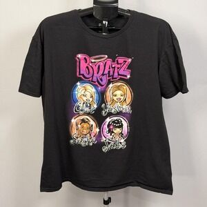 Bratz Shirt Mens 2XL Black Cloe Yasmin Sasha Jade Graphic Tee Cartoon Characters